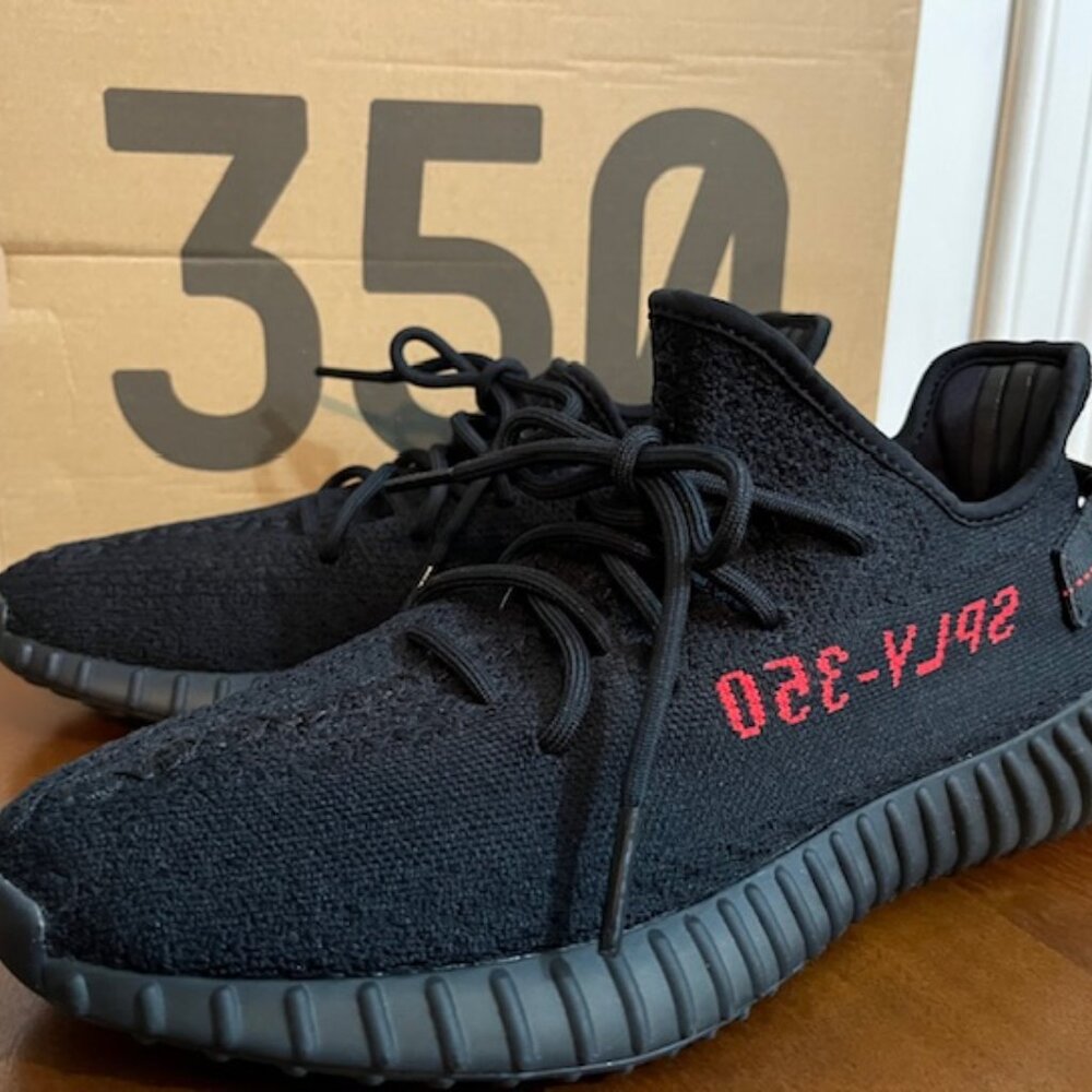 Yeezy Black and Red Athletic Shoes